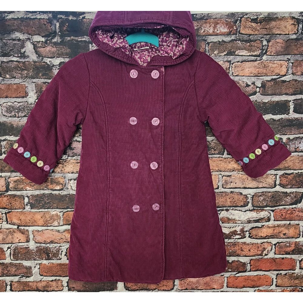 JoJo Maman Bebe Fuchsia‎ Pink Lined Duffle Hooded Corduroy Overcoat Coat 4-5yrs